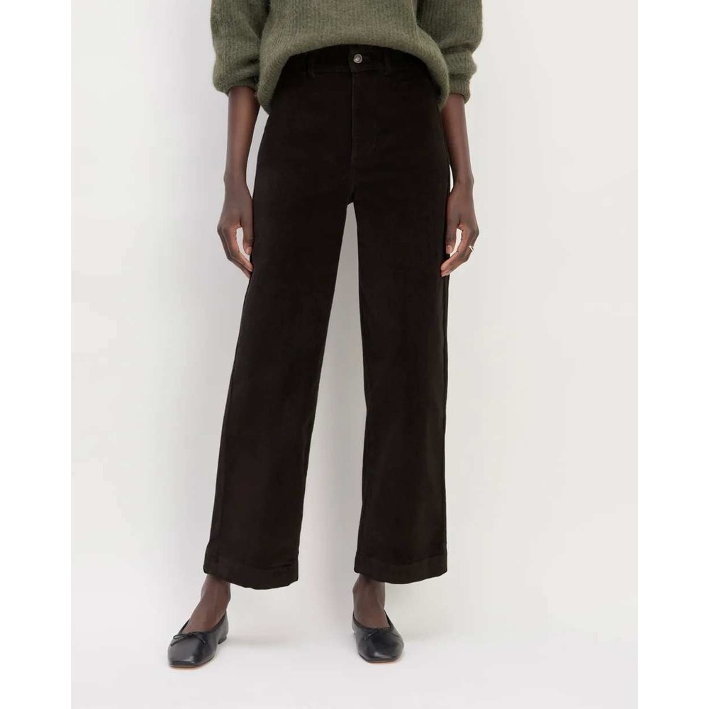 Everlane The Corduroy Wide Leg Pant Womens Size 2 Black High Rise Pockets Casual